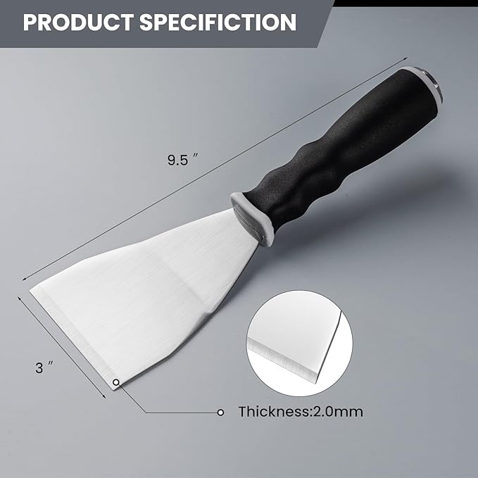 Mister Rui Bent Heavy Duty Scraper, 2 Pack, 3" Bent Paint Scraper with Pole Socket Hammer End, Small Putty Knife Set, Painting Tools