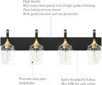 Ralbay Black/Gold Bathroom Vanity Light 4-Lights Industrial Black Vanity Lights Clear Glass Vintage Edison Wall Mount Light Fixtures for Bathroom