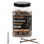 Wood Screws 3 Inch, FIXLINK Deck Screws #10 x 3, 105 PCS, Epoxy Coated, T25 Star Bit Above 1500 Hour Salt Spray Coating Outdoor Decking Screws Excellent Rust Resistant for Wood Fence, Brown