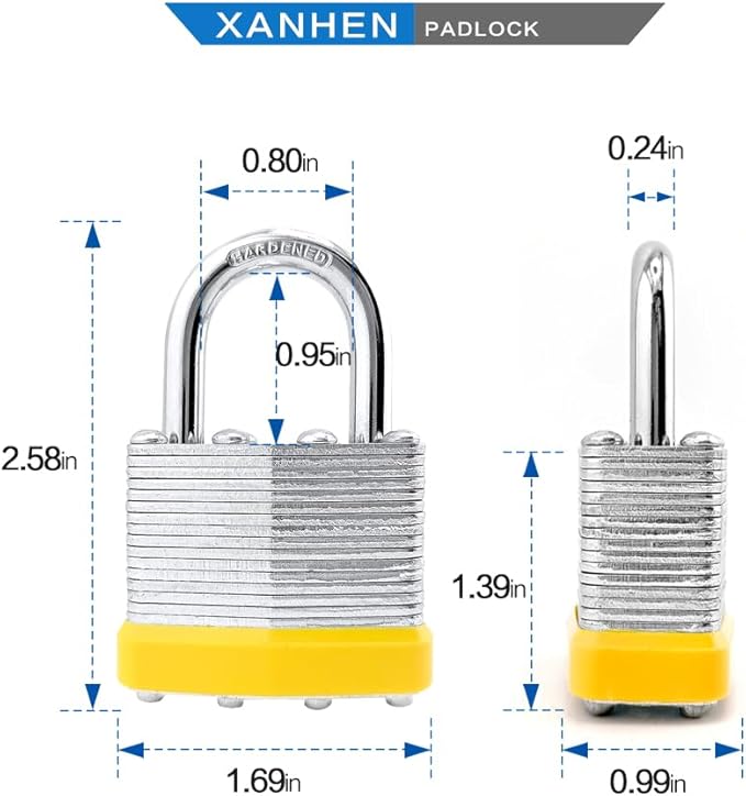 Keyed Alike Laminated Steel Padlocks with Normal Shackle for Sheds, Fences & Lockers (60-Pack)