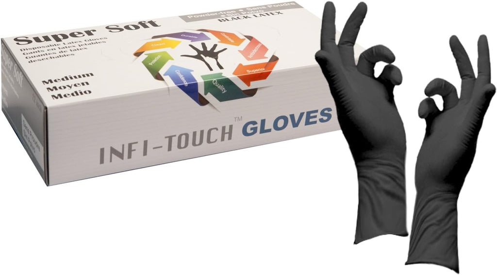 Super soft Disposable Latex Gloves, Powder Free, Exam 12" Length, Medium Duty, 50 Gloves, Size Medium