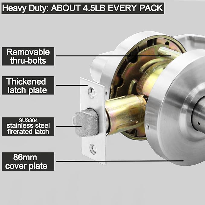 Privacy Commercial Door Locks Heavy Duty Grade 2 Lever for Commercial Bathroom, Non-Handed, UL 3 Hour Fire Rated, ADA Compliant, Satin Chrome Finish 26D, 2-3/4''Backset, X-XG-BK-70