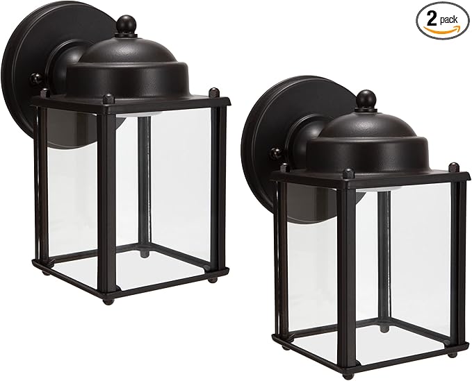 LIT-PaTH Outdoor LED Wall Lantern, Wall Sconce Porch Lighting Fixture, 3000K Warm White, 9.5W 800 Lumen, Aluminum Housing Plus Glass, Bronze Finish-2 Pack