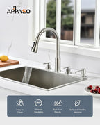 APPASO 2 Handle Kitchen Faucet, 3 Hole Kitchen Sink Faucet with Soap Dispenser, High Arc Brushed Nickel Stainless Steel 4 Hole Faucet for Kitchen Sink
