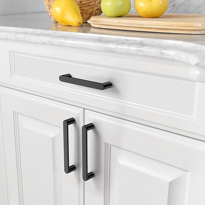 Amerdeco 10 Pack ZH0005MB Matte Black 5 Inch(128mm) Hole Centers Kitchen Cabinet Pulls Hardware Modern Kitchen Handles for Cabinets Cupboard Handles Drawer Pulls