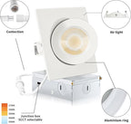 Square GimbalRecessed Lighting 4 Inch 6 Pack, Ajustable Eyeball recessed Light with Junction Box,5 Color Selectable,Airtight,9W 750LM,Dimmable,White