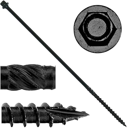 Jake Sales #14 X 5 Heavy Duty Black Timber/Log/Landscaping Wood Screws - Exterior Coated Heavy Duty Screws. 10 x 50 Count Boxes - 500 Screws