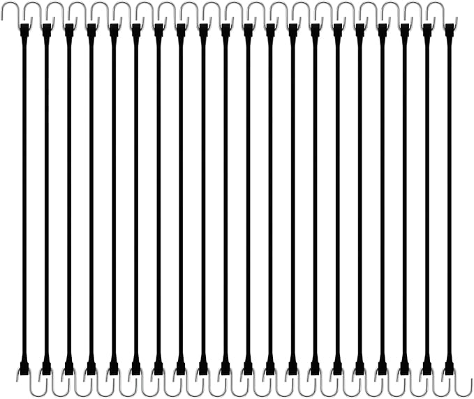 21" Rubber Bungee Cords with Hooks, 100% EPDM Bungee Cord with 150% Max Stretch, Heavy Duty Bungee Straps for Securing Tarps, Canvases, Cargo, Motorcycle, Weatherproof, Pack of 20