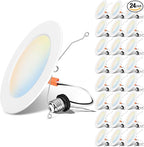 LVWIT LED Recessed Light 6Inch, Can Lighting Color Selectable 2700/3000/4000/5000/6000K 5CCT, 10W(120W Equivalent) Dimmable Downlight with E26 Conversion Kit, Retro Fit Ceiling Light Fixtures, 24 Pack