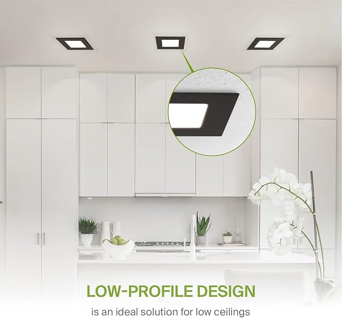 ASD 6 Pack LED Square Recessed Lighting 3 Inch, 5 CCT 2700K-5000K, 6W 30W Eqv, Ultra Thin Dimmable Ceiling Lights with J Box, Canless Wafer Downlight, Slim Panel, UL Energy Star, Oil-Rubbed Bronze