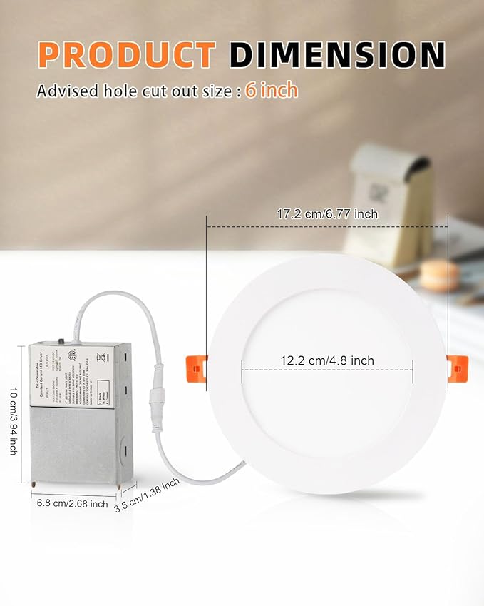 ZYC Recessed Lighting 6 Inch - 12W Ultra-Thin LED Ceiling Lights,2700-5000K Selectable,5CCT Canless Wafer Downlight,1100LM Hight Brightness,Dimmable Can Light,Pack of 24 Black.