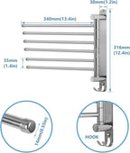 Towel Rack Wall Mounted JSVER Bathroom Towel Rack, Space Saving Towel Holder, Swivel SUS304 Stainless Steel Towel Bar, 180° Rotation 6 Arms Towel Racks for Bathroom