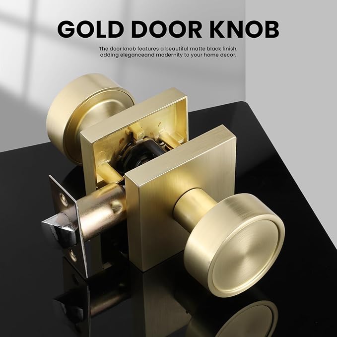 Haidms Gold Passage Door Knobs Interior, Zinc Alloy Brushed Gold Closet Door Knobs, Heavy Duty Round Brushed Brass Doorknobs for Hall Closet,Hallway(6 Pack)