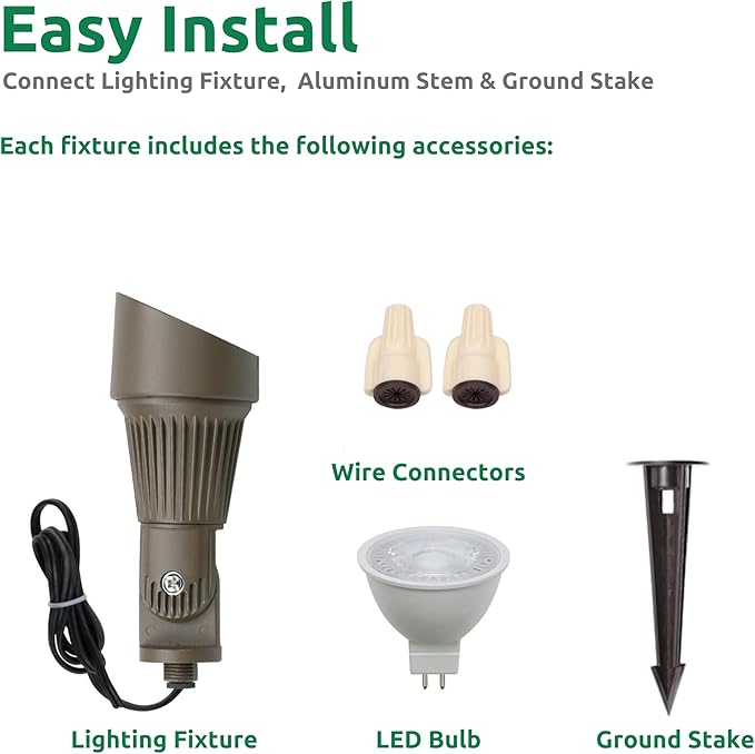 Lumina Lighting® 5W Landscape Lighting 12V Landscape Lights Low Voltage Landscape Spotlights Warm White Waterproof Outdoor Replaceable LED Bulb for Garden,Lawn,Porch,Patio and Yard (Bronze) (6-Pack)