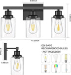 3-Light Bathroom Light Fixtures, Black Bathroom Vanity Light with Clear Glass Shade, Modern Bathroom Wall Lights Over Mirror, Farmhouse Wall Sconces Lighting for Bedroom LivingRoom