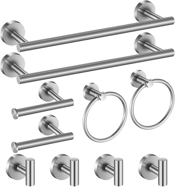 Bathroom Hardware Set 10 Pieces, Stainless Steel Towel Bar Set Includes 16 inch Towel Bar, Towel Hook, Towel Ring Toilet Paper Holder