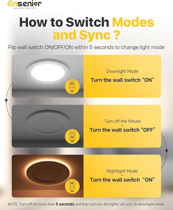 Ensenior 24 Pack 4 Inch LED Recessed Ceiling Light with Night Light, Dimmable, 2700K-5000K 5CCT, 1050LM 12W 120V, High Brightness Canless Wafer Downlight - FCC