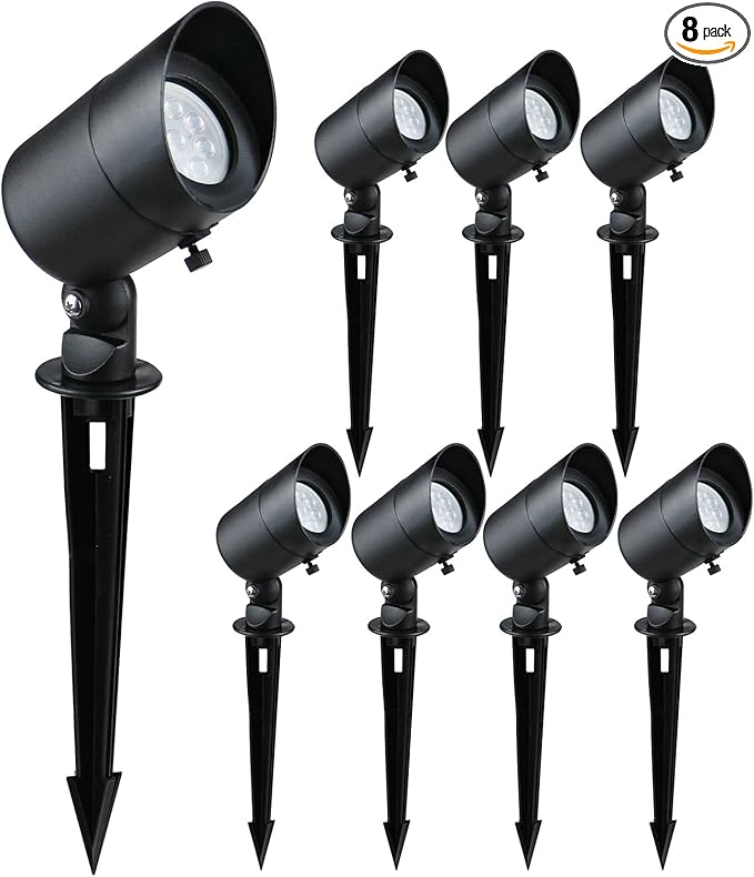 Doluck 4W LED Landscape Lights Low Voltage Landscape Lighting Spotlights GL101-BKLED8 AC/DC 12V Warm White Waterproof for Driveway,Yard, Lawn,Patio,Walls,Trees,Flags,Outdoor Light (Black, 8 Pack)