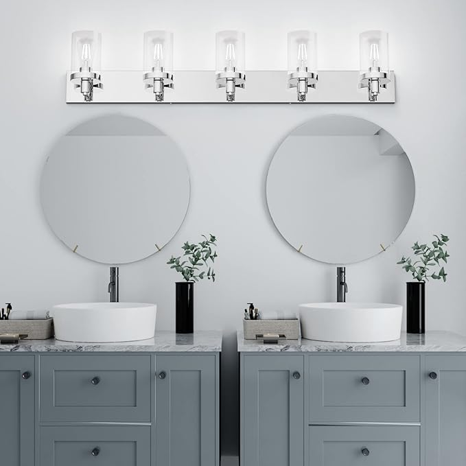 Aipsun Chrome Bathroom Light Fixtures 5 Light Vanity Wall Light with Clear Glass Shade