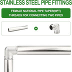 TAISHER 1PCS Stainless Steel Pipe Fittings, 1-1/2" NPT Female x 1-1/2" NPT Female Threaded, 10" Length Nipple Cast Pipe