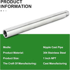 TAISHER 1PCS Stainless Steel Pipe Fittings, 1" NPT Male x 1" NPT Female Threaded, 10" Length Nipple Cast Pipe