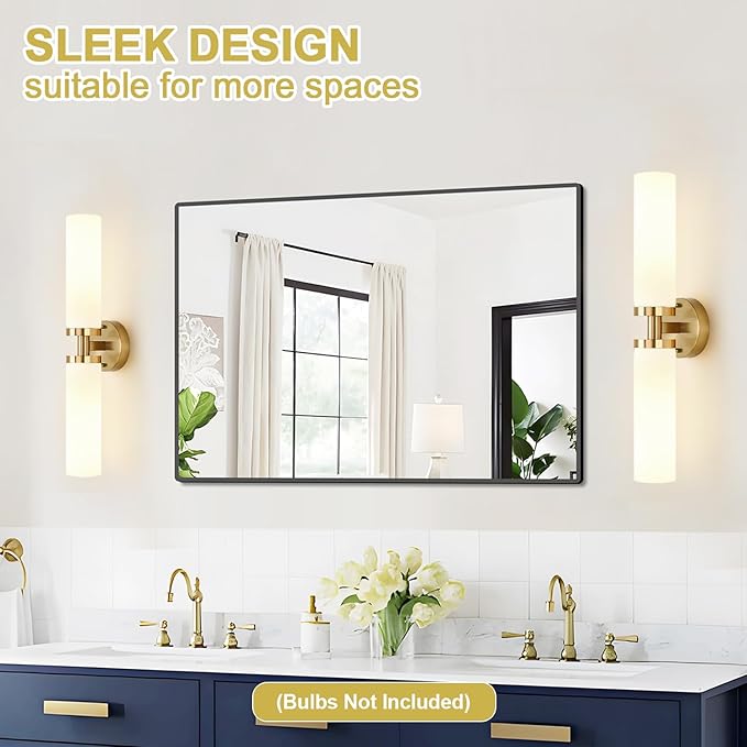 Wall Sconces Set of Two, Brushed Gold Bathroom Sconces Wall Lighting with Milky White Glass, Modern Sconces Wall Decor Set of 2 Bathroom Light Fixtures for Mirror Living Room Hallway Bedroom