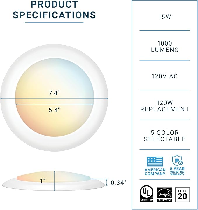 PARMIDA (24 Pack) 5/6 Inch Dimmable 5CCT LED Disk Lights, 15W Surface Mount Ceiling Lighting, 5 Color Selectable 2700K/3000K/3500K/4000K/5000K, 1100lm, J-Box Or Recessed Can Installation, UL-Listed