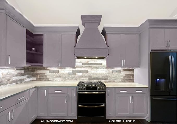 ALL-IN-ONE Paint, Durable cabinet and furniture paint. Built in primer and top coat, no sanding needed. Includes our 30 featured color card - Thistle (gray purple), 8oz Sample