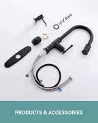 Matte Black Kitchen Faucets with Pull Down Sprayer, DAYONE Single Handle Stainless Steel Kitchen Faucet One Hole High Arc Farmhouse Sink Faucets with Soap Dispenser, DAY-136MB