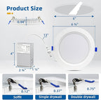 4 Pack LED Recessed Lighting 6 Inch,1800LM 16W=200W, 3000K Ultra-Thin Can Lights with Junction Box, Retrofit Dimmable Recessed Lights, Canless Wafer Downlight - ETL & Energy Star Certified