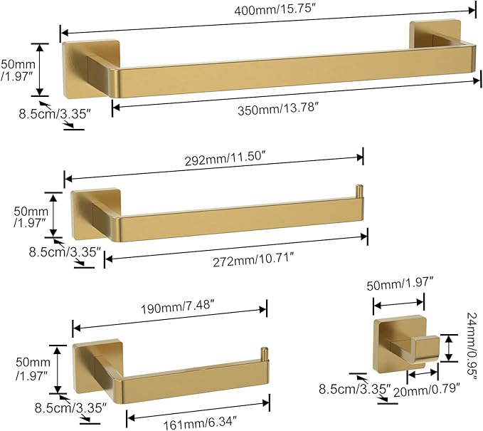Toilet Paper Holder Collision Avoidance Towel Racks for Bathroom Thickened Material 304 Stainless Steel Towel Rack 10-Piece Towel Bar Brushed Gold Bathroom Hardware Set Will Not Rust