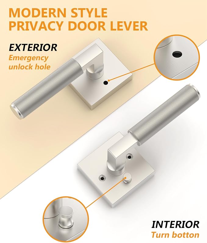 Asidrama 4 Pack Brushed Nickel Privacy Door Handles, Door Lever with Door Knobs Indoor for Bedroom or Bathroom, Heavy Duty Door Handles Interior with Locks for Left Right Sided Doors