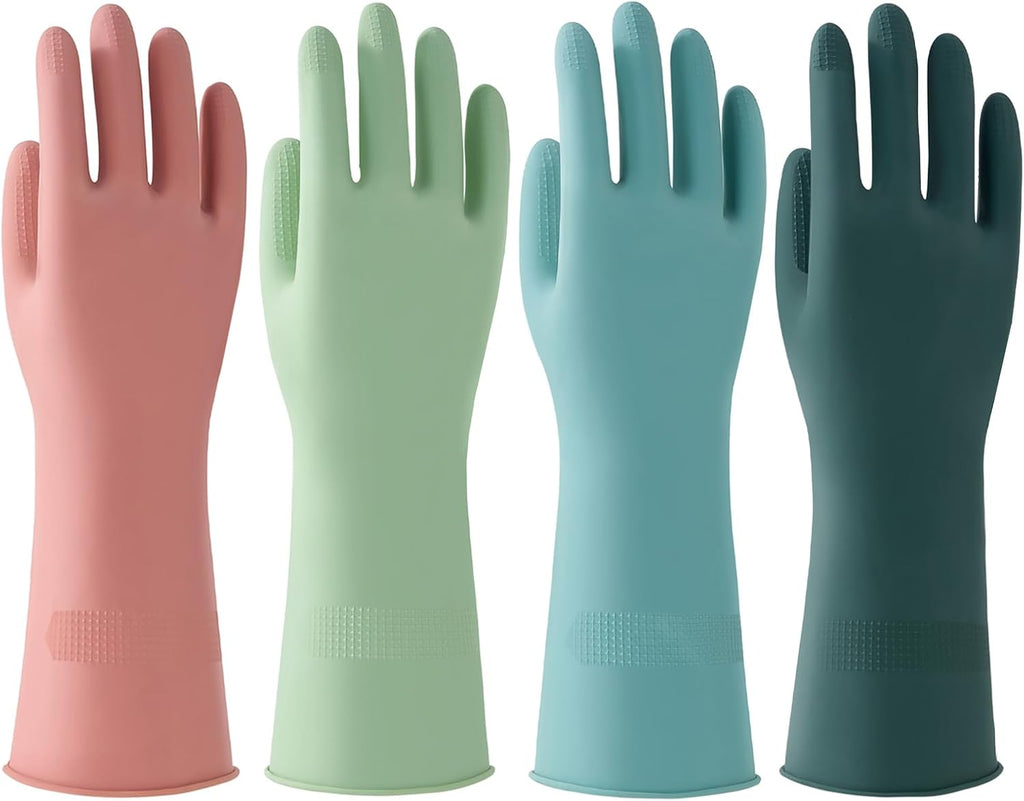 Bamllum 4 Pairs Dishwashing Gloves – Reusable Rubber Cleaning Gloves for Kitchen, Bathroom & Household, Durable & Flexible, Colorful Non-Slip Design (Large)