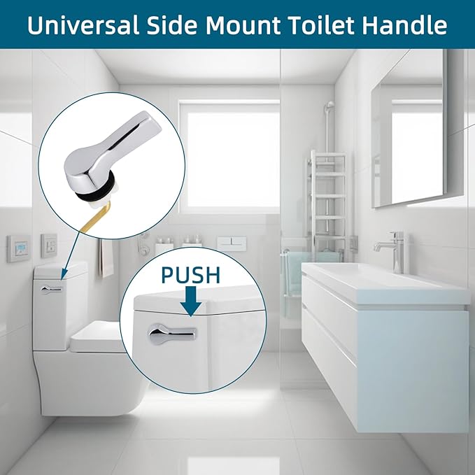 Hygie Rinse Metal Toilet Handle Lever Flush Replacement, 2PCS Universal Side Mount Toilet Handle with Stainless Steel Flapper Chains, Toilet Repair Kit, Chrome