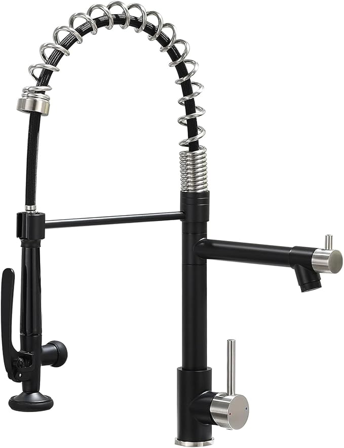 Pull Down Kitchen Faucet with Sprayer,Fapully Commercial Matte Black&Brushed Nickel Kitchen Sink Faucets