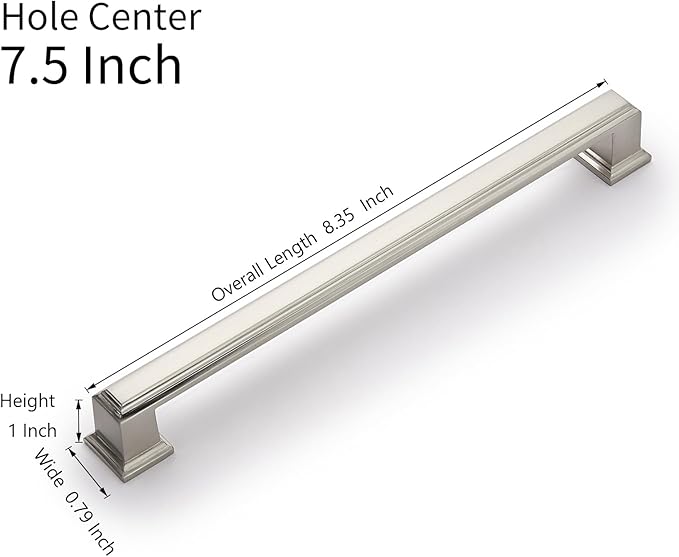 10 Pack 7.5 Inch(192mm) Hole Center Satin Nickel Modern Cabinet Pulls Kitchen Cabinet Handles Kitchen Cabinet Hardware Timeless Drawer Pulls for Dresser Cupboard Wardrobe, Nickel-B(7.5x10)