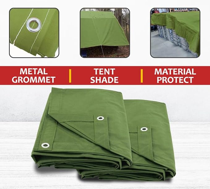 Mytee Products 20' x 30' 12oz Green Canvas Tarp with Grommets - Water Resistant - Heavy Duty Canvas Tarps - Multipurpose Tarpaulin Cover for Canopy Tent, Roof, Camping, Semi Trucks & Cargo