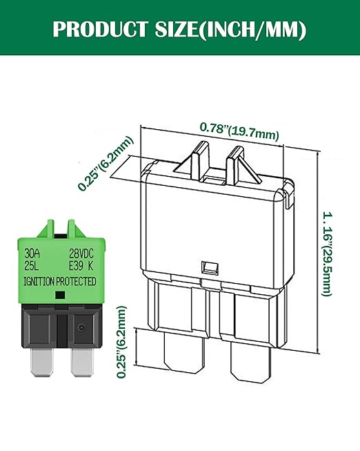 LENKRAD Automotive 30 Amp ATC/ATO Resettable Fuse 30A Manual Reset Standard Blade 30Amp Fuses Manual-Reset Circuit Breaker 30A for Car Truck RV Marine Boat Trolling Motorhome, 5 Pack