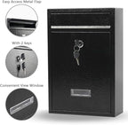 KYODOLED Key Lock MailBoxes for Outside, Locking Wall Mount Mailbox, Security Key Drop Box for Letters Newspapers, Cards, 12.4H x 8.54L x 3.35W Inches, Black
