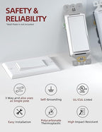 AIDA 3 Way Decorative Light Switch Wall Plate, Electric Switches,15Amp, 120/277 Volt, 3 Way Rocker Switch, Self-Grounding, Residential and Commercial Grade, UL Listed (50, Glossy White)