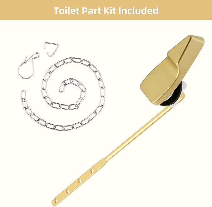 Hygie Rinse Front Mount Metal Toilet Handle Replacement Kit Compatible with American Standard/Mansfield/Gerber/TOTO/Kohler Toilet, Toilet Tank Flusher Lever with Flapper Chain, Brushed Gold