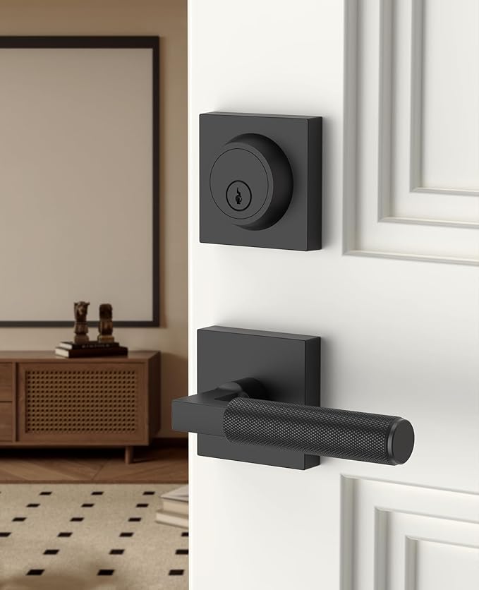 Asidrama Premium Black Zinc-Alloy Front Door Lock Set: Double Cylinder Deadbolt, Heavy Duty Security Handleset for Left/Right Exterior Doors, Universal Entry Locks (2 Pack)