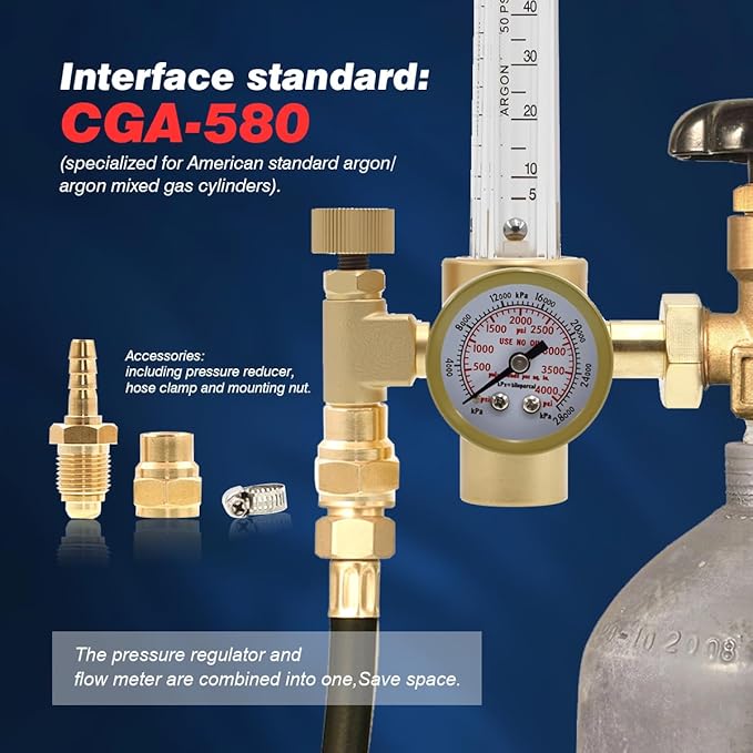 WeldingStop Argon/CO2 MIG TIG Gas Regulator Flow Meter Gauge Welding Weld with 6.5ft Gas Hose