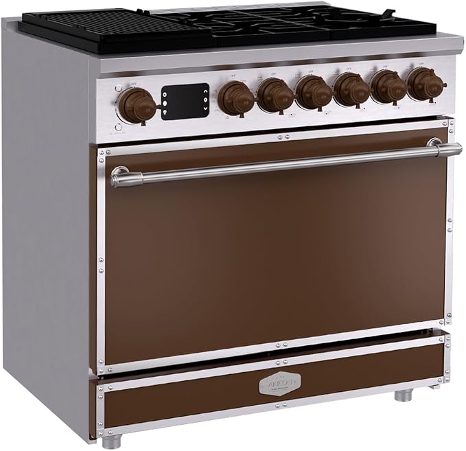 Akicon 36" Freestanding Gas Cooktop Oven Combo, Features 6 Sealed Burners, 5.2 Cu.ft Rapid Convection Oven, Convertible Fuel (NG/LP), Durable Cast Iron Grating (CFSCFSB3)