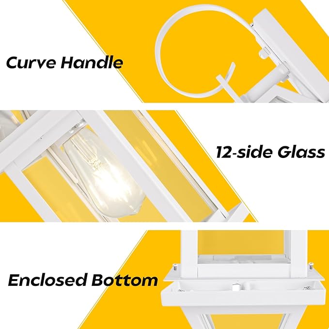 White Outdoor Wall Lantern 2-Pack, Large 18" Aluminum Exterior Wall Sconce Outdoor Porch Lights with Clear Glass, White Carriage Lights Outdoor Enclosed Bottom Outdoor Wall Light for House ETL listed