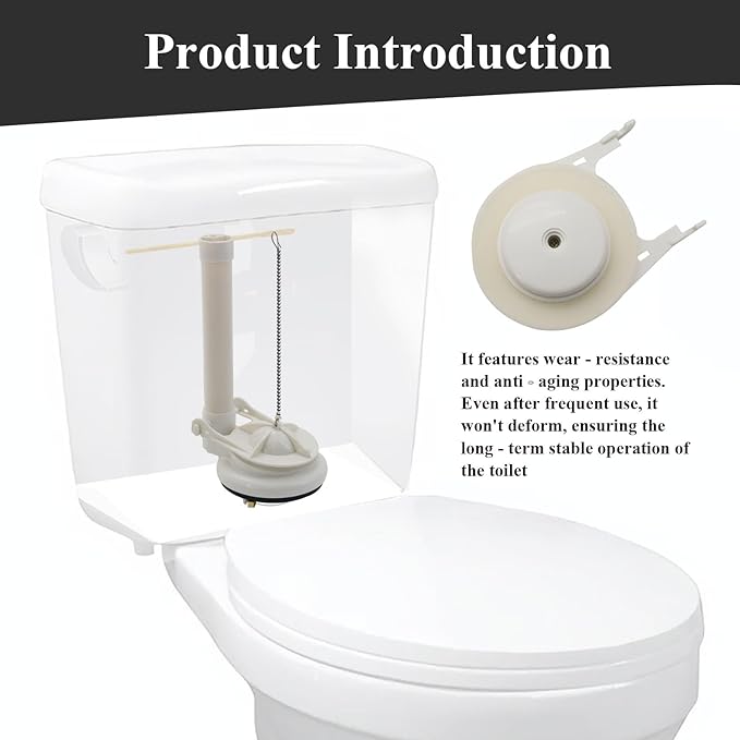 Toilet Flush Valve Replacement Kit, Universally for 3-Inch One-Piece Toilets, Includes Chain & Rubber Seal, Compatible with TOTO, American Standard, and Other WC Tank Repair Parts