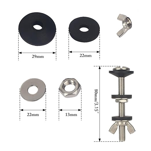 Universal Toilet Tank to Bowl Gasket & Tank to Bowl Bolts, 2 Kind Gasket and 4 Pieces 5/16 * 3.15 Inch Toilet Tank Bolts, Fit Most 2-Inch and 3-Inch Flush Valve Opening