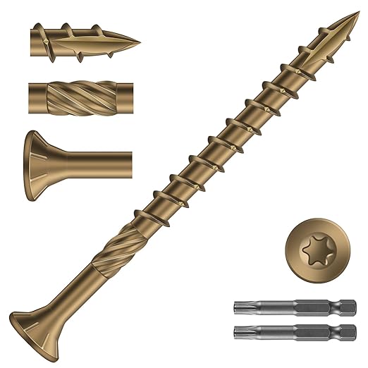 #10 x 2-1/2" Deck Screws (636Pcs) 8lb. Carbon Steel, Yellow, Flat Head, Rust Resistant epoxy Coated, with T25 Star Bit