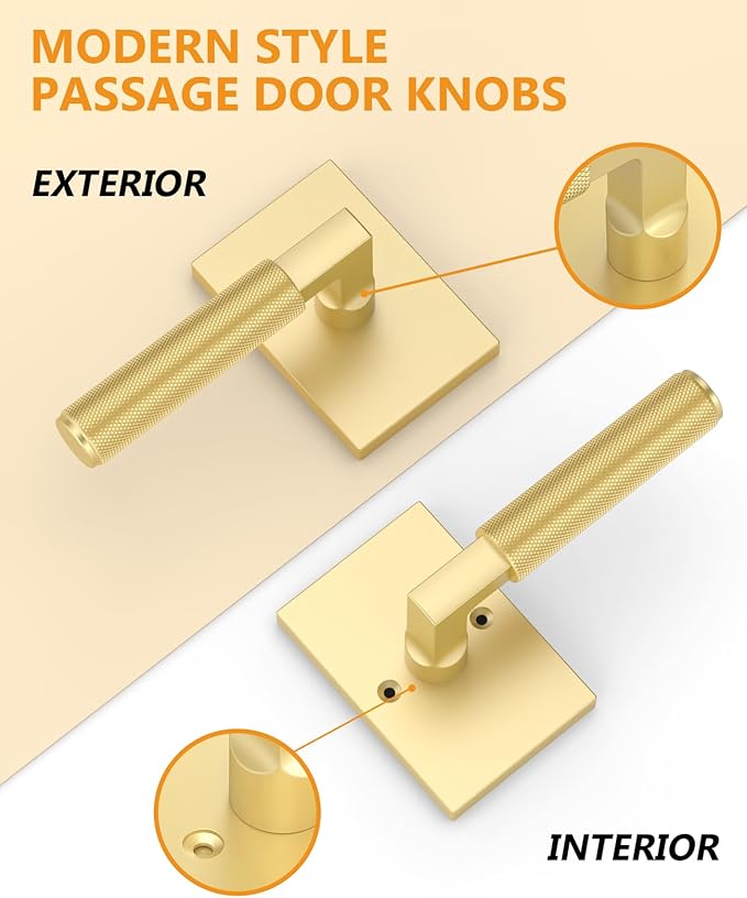 Asidrama 1 Pack Brushed Gold Passage Door Handles, Door Lever with Door Knobs Indoor for Bedroom or Bathroom, Heavy Duty Door Handles Interior with Locks for Left Right Sided Doors
