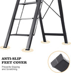 KINGRACK Aluminium 5 Step Ladder, Lightweight Step Stool with Non-Slip Pedals, Handrail, Folding Step Ladder for Kitchen, Garage, Home, Space Saving, Sturdy and Portable, Black